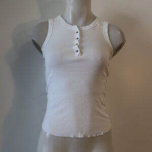 Womens Crown Jewel White Henley Ribbed Tank Top XS